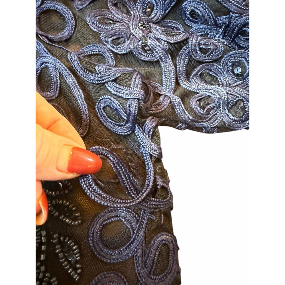 JS Collections Navy Embroidery Beaded Dress - Size 16W - Picture 6 of 16